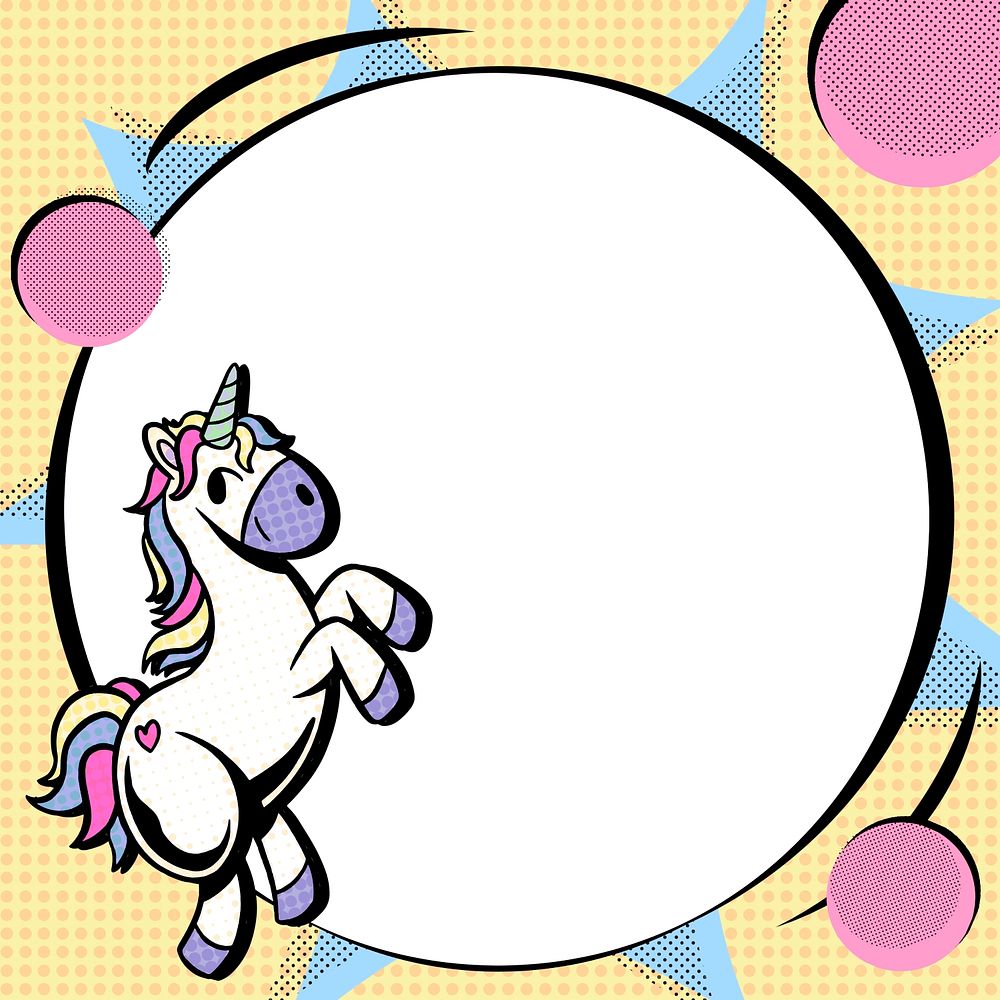 Round frame rainbow unicorn design resource