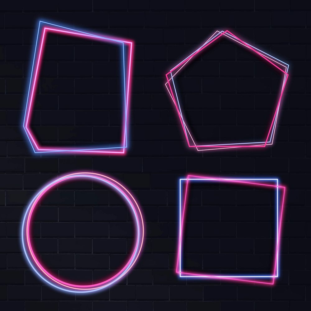 Pink geometric neon frame vector set