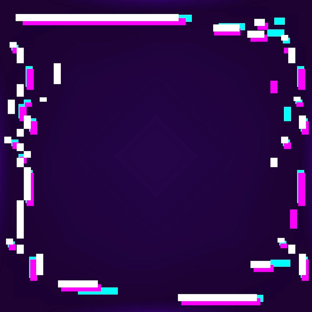 Neon glitched frame on a dark purple background vector