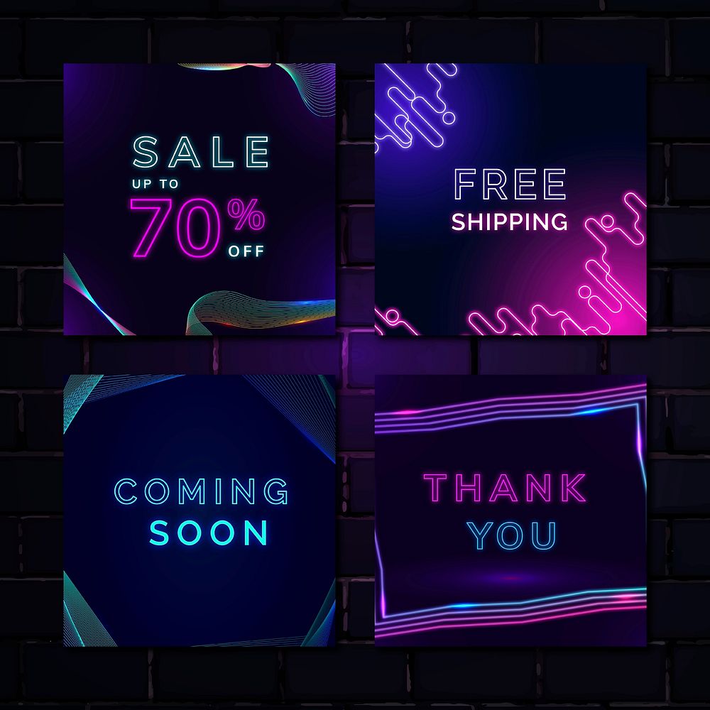 Sale neon advertisement template vector set