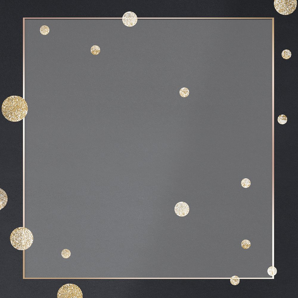 Gold frame with shimmery dots on a black background
