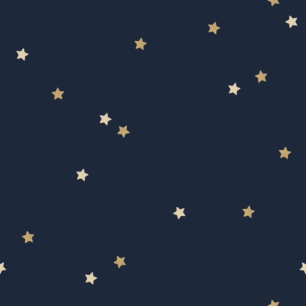 Gold star seamless pattern on a midnight blue background