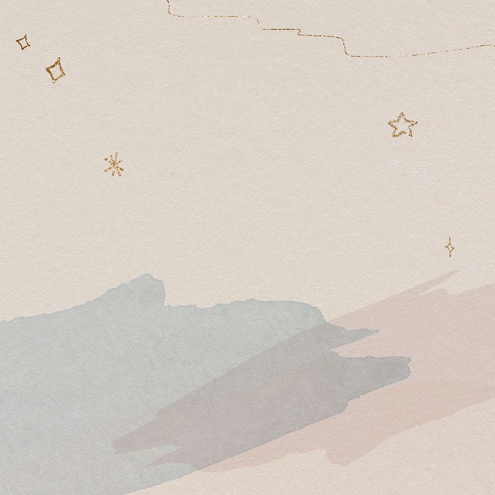 Shimmering gold stars and moon on a watercolor background