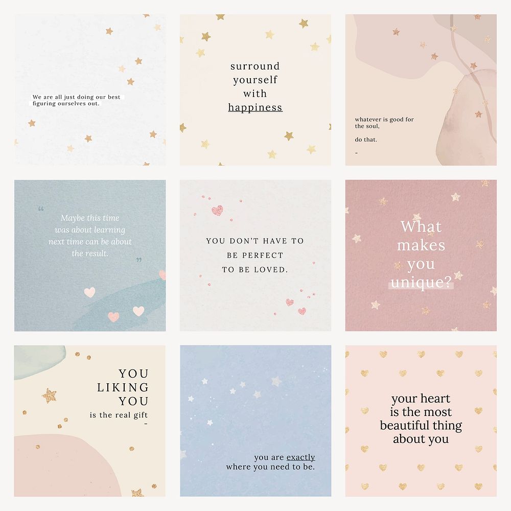 Motivational Instagram post template vector with motivational quotes set
