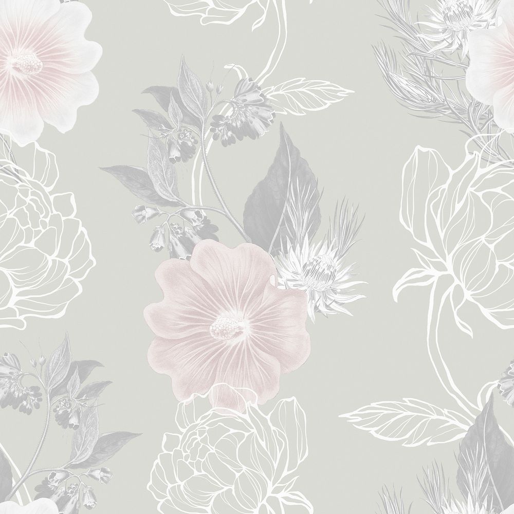 Hand drawn desaturate flower pattern on a green background