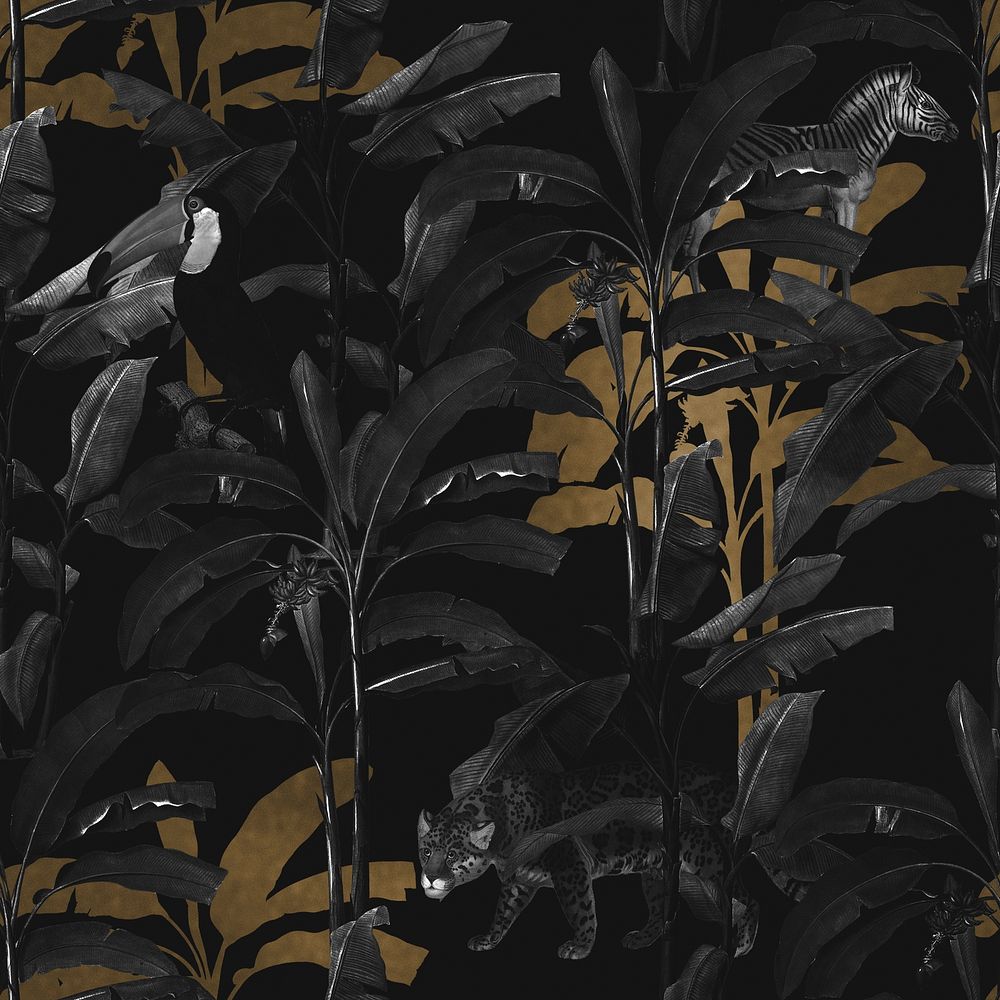 Dark gray and gold tropical patterned background