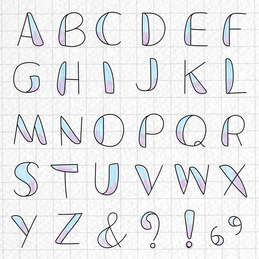 Styled alphabet and symbol set on a grid paper background vector