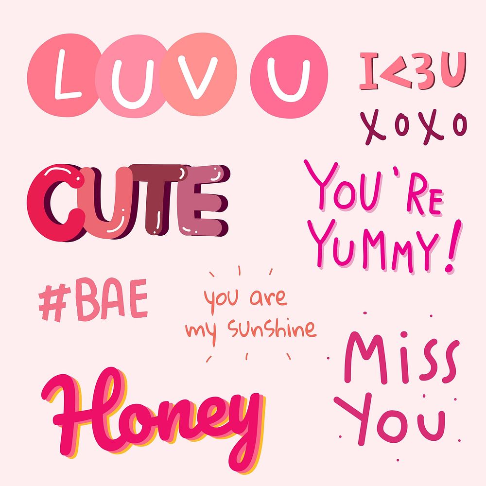 Collection of valentines day typography vector