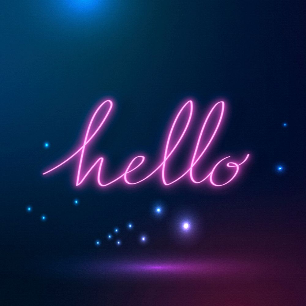 Neon purple hello sign on a galaxy background vector 