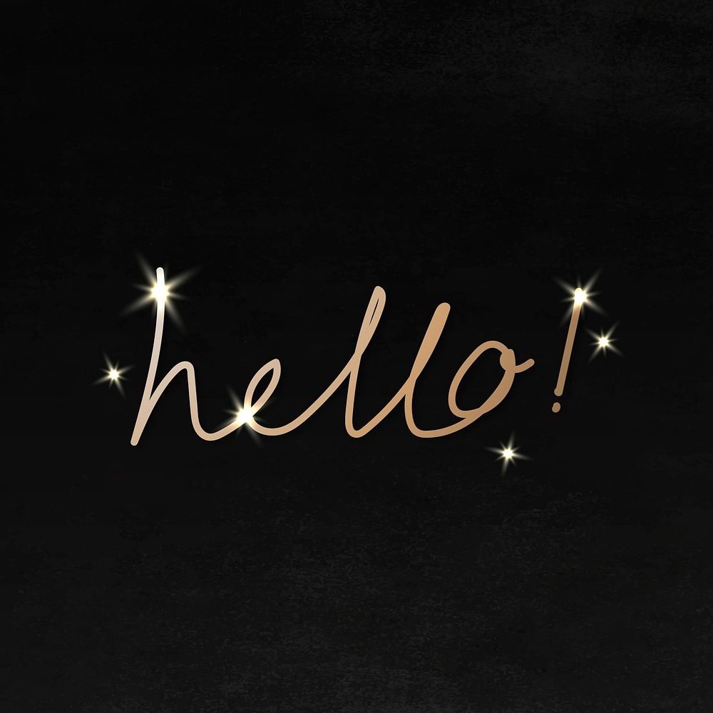 Golden cursive hello typography on a black background vector 