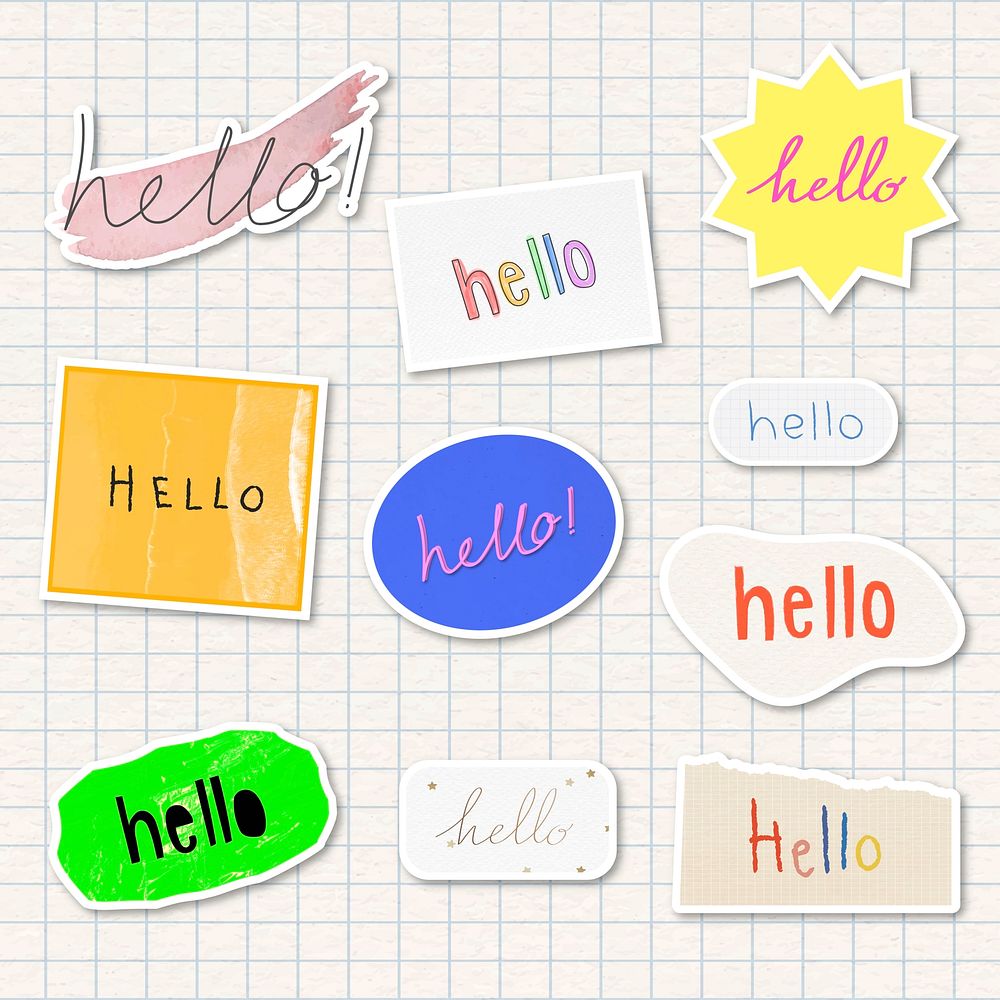 Hello greetings typography sticker design resources