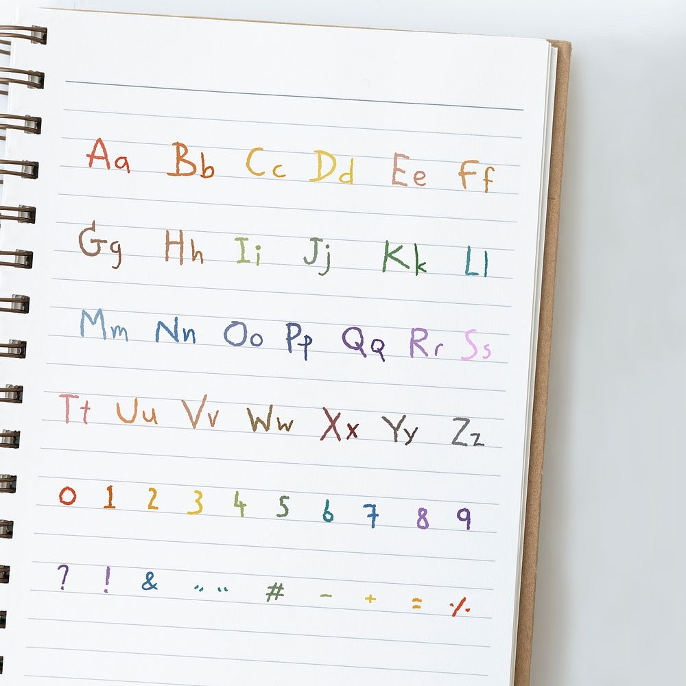 Alphabet on a notebook page mockup