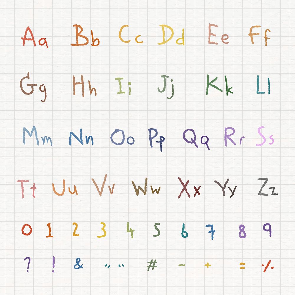 Colorful alphabet and number set on a white paper vector
