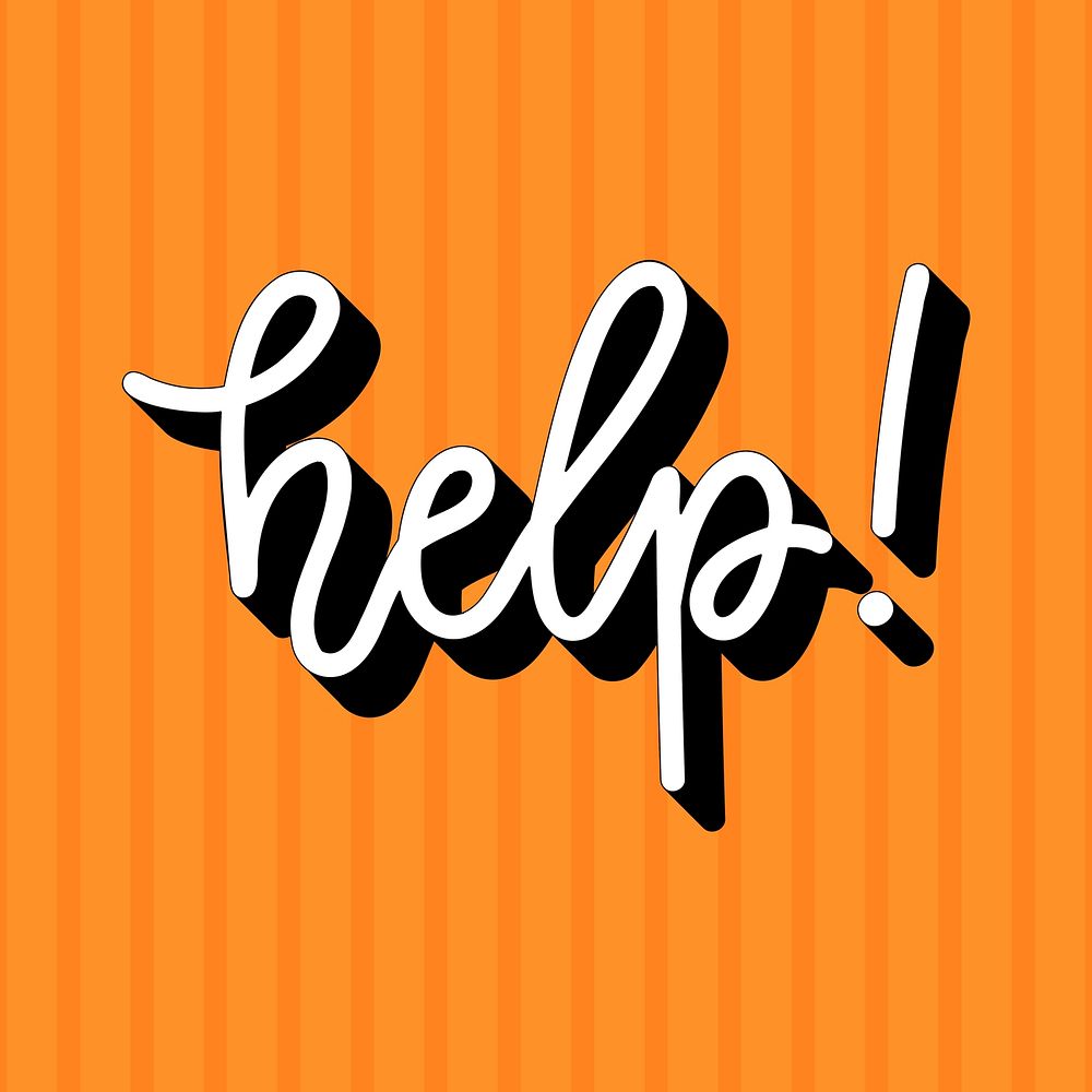 Doodle white Help! word on an orange background vector