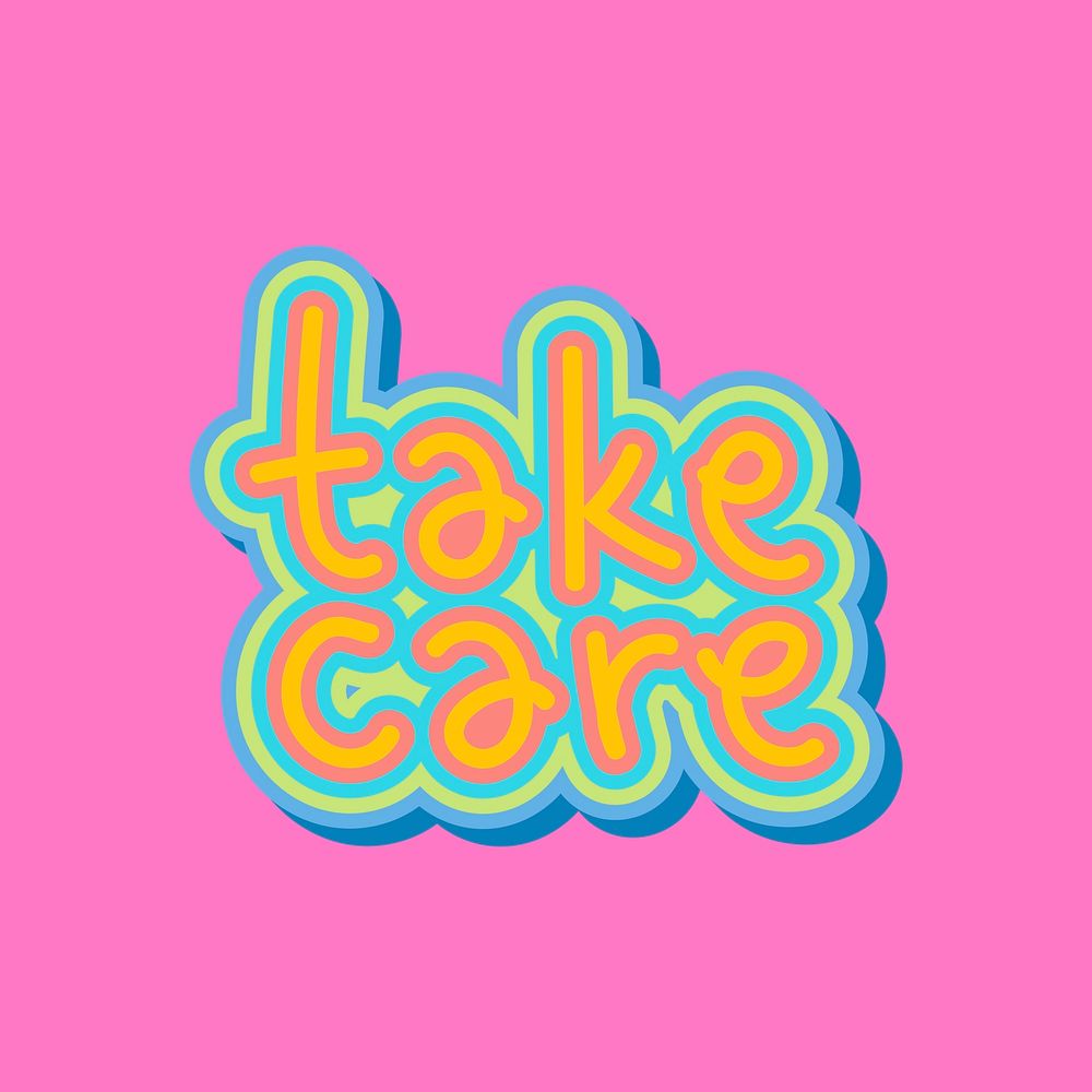 Take care typography illustrated on a pink background vector 