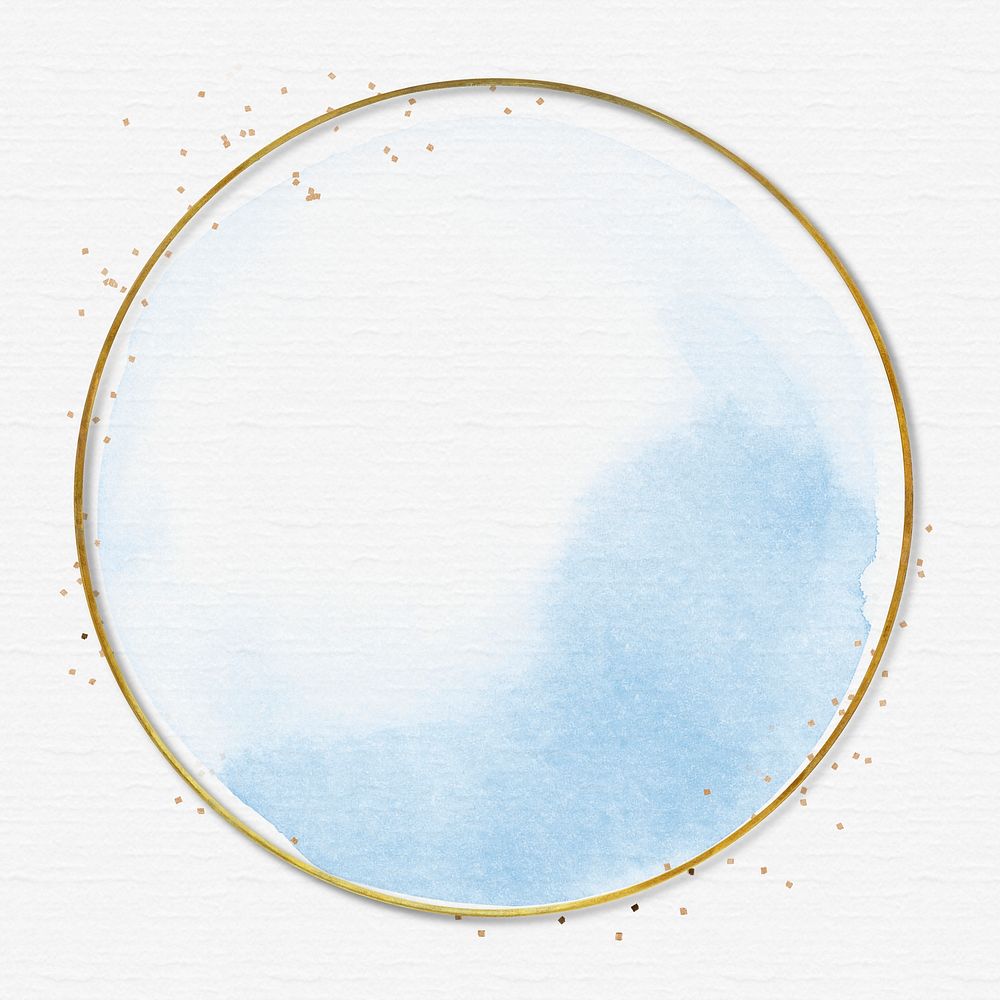 Gold round frame on light blue background