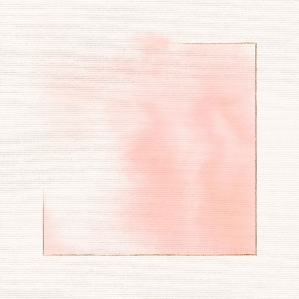 Gold square frame on pink watercolor background