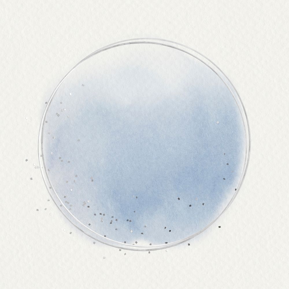 Blue abstract watercolor blob on beige background