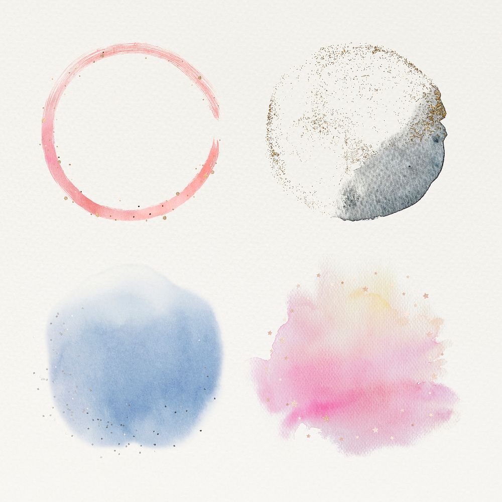 Watercolor blobs and brush stroke set