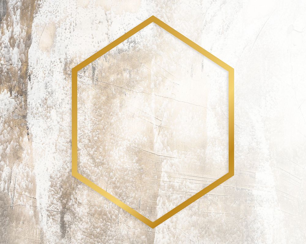 Golden framed hexagon on a grunge texture
