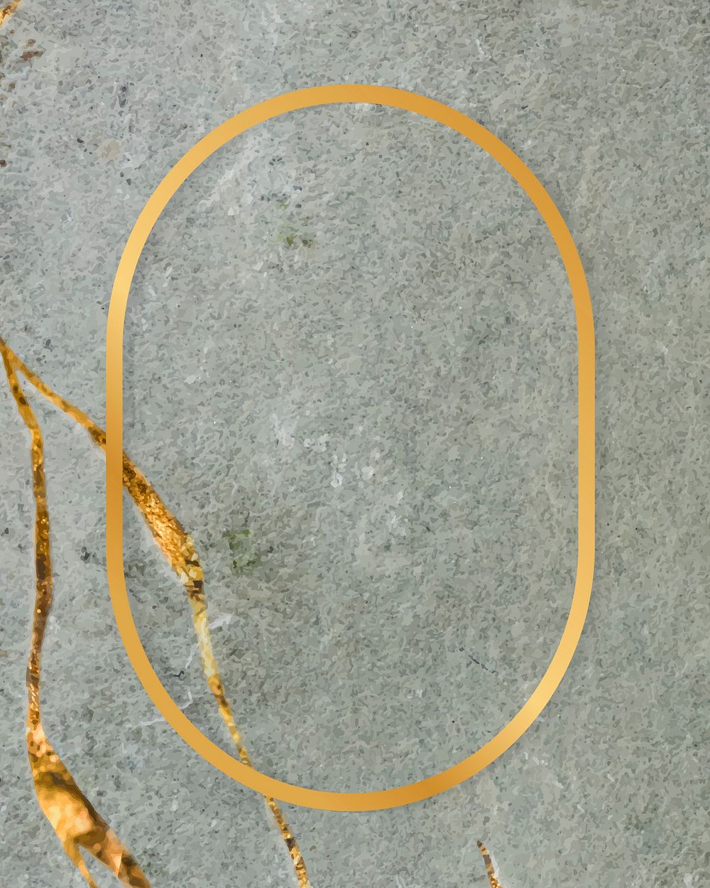 Golden framed oval on a marble textured vector