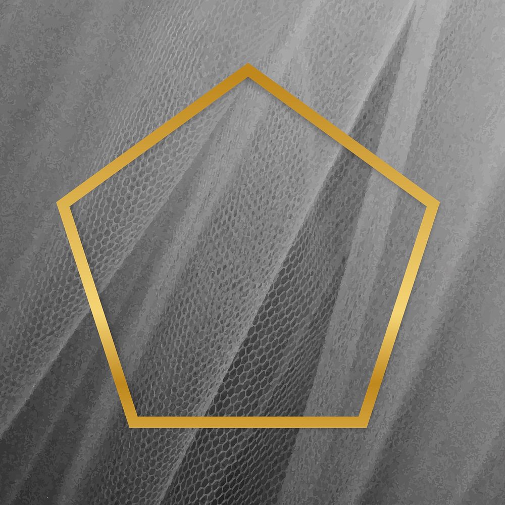 Golden framed pentagon on a gray mesh textured vector