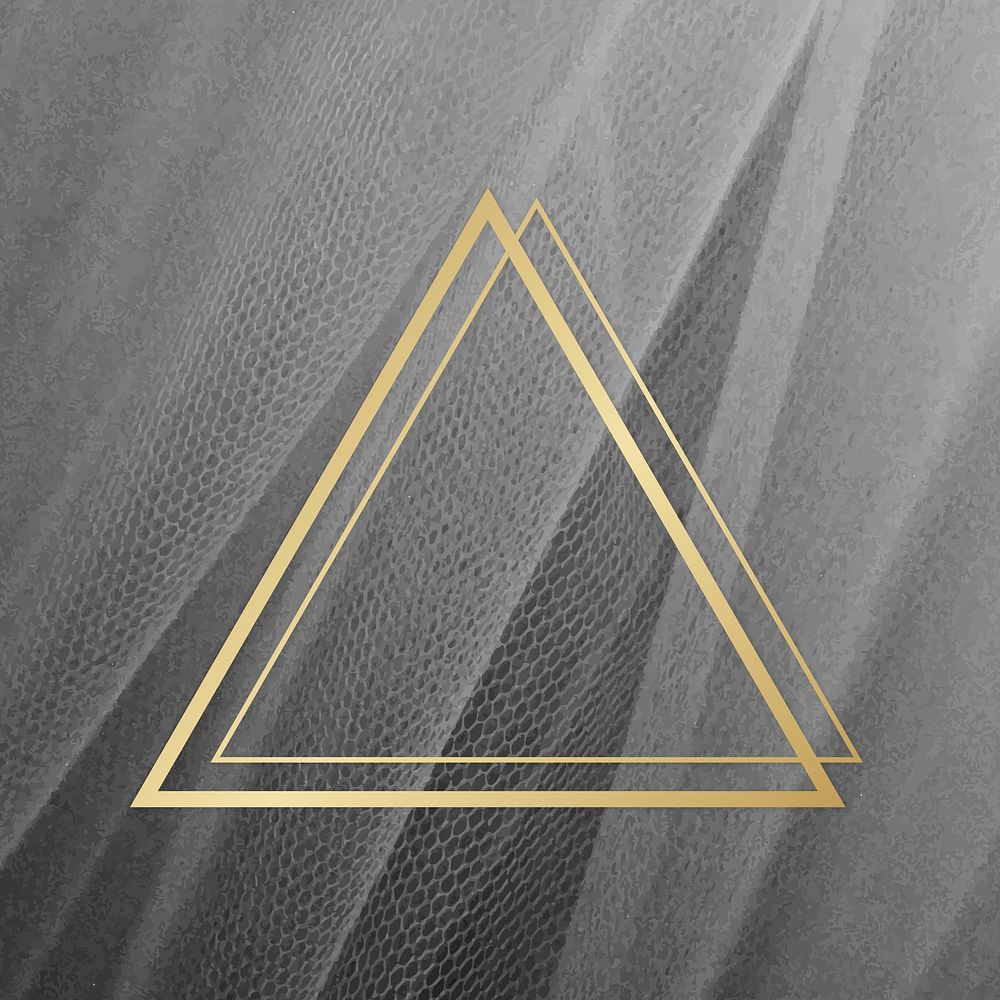 Golden framed triangle on a gray mesh textured vector