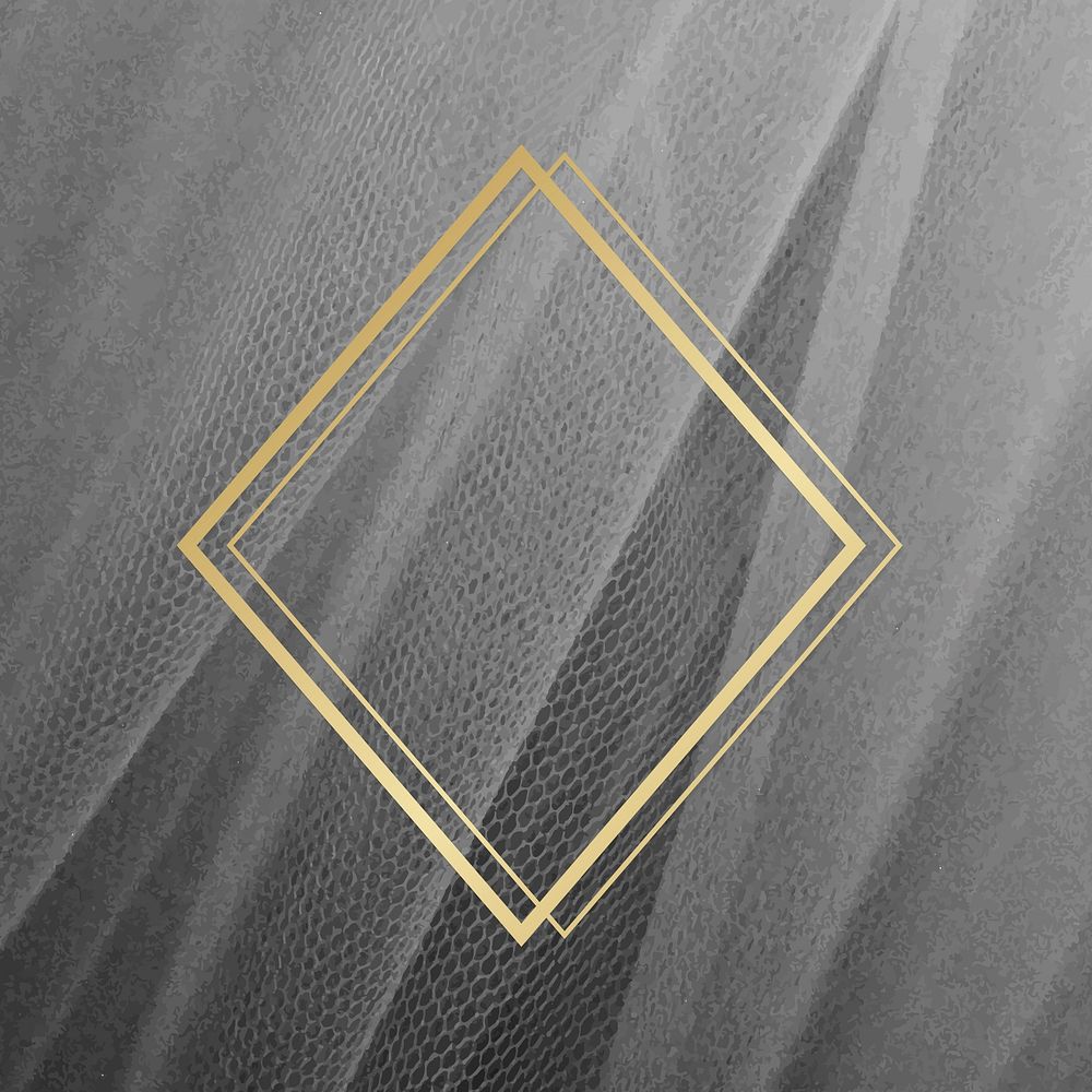 Golden framed rhombus on a gray mesh textured vector