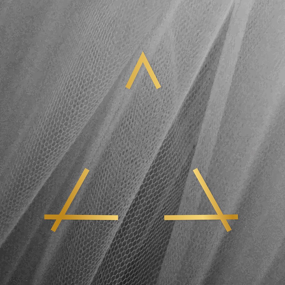 Golden framed triangle on a gray mesh textured vector