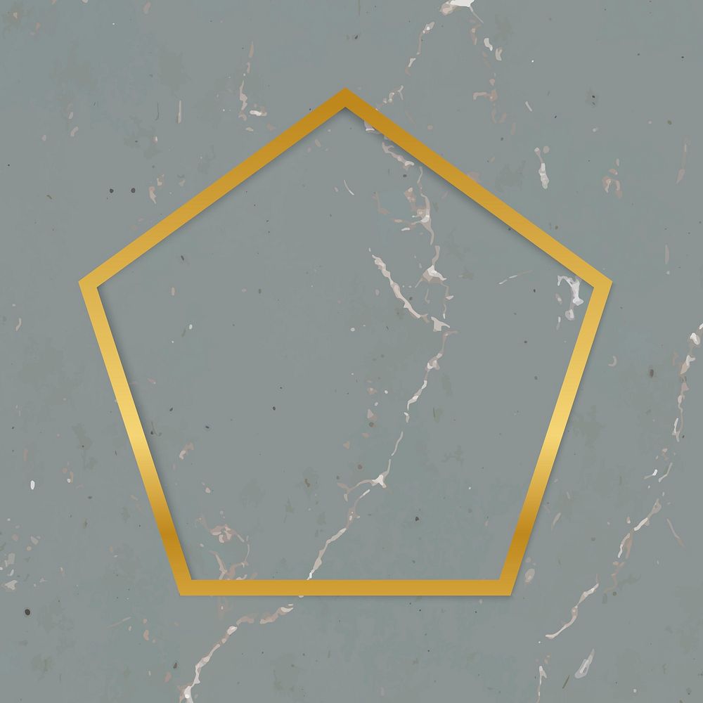 Golden framed pentagon on a marble textured vector