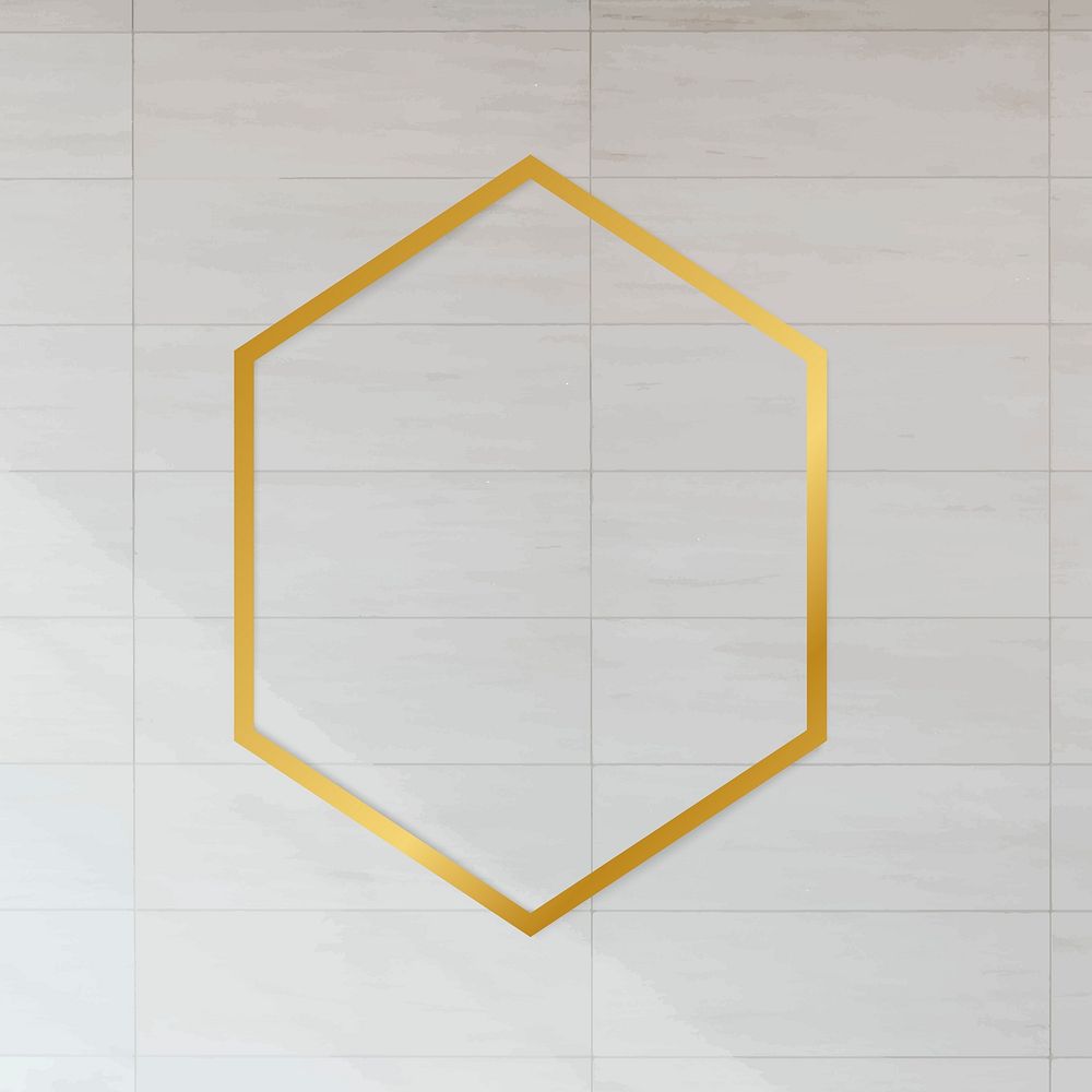 Golden framed hexagon on a tiled textured vector