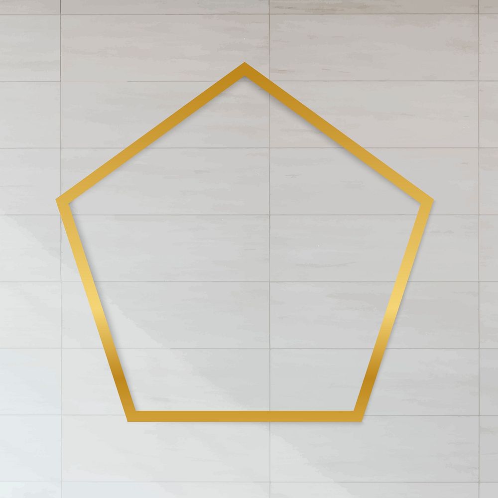 Golden framed pentagon on a tiled textured vector