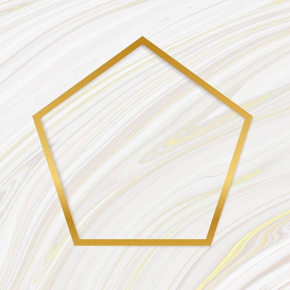 Golden framed pentagon on a liquid marble textured vector