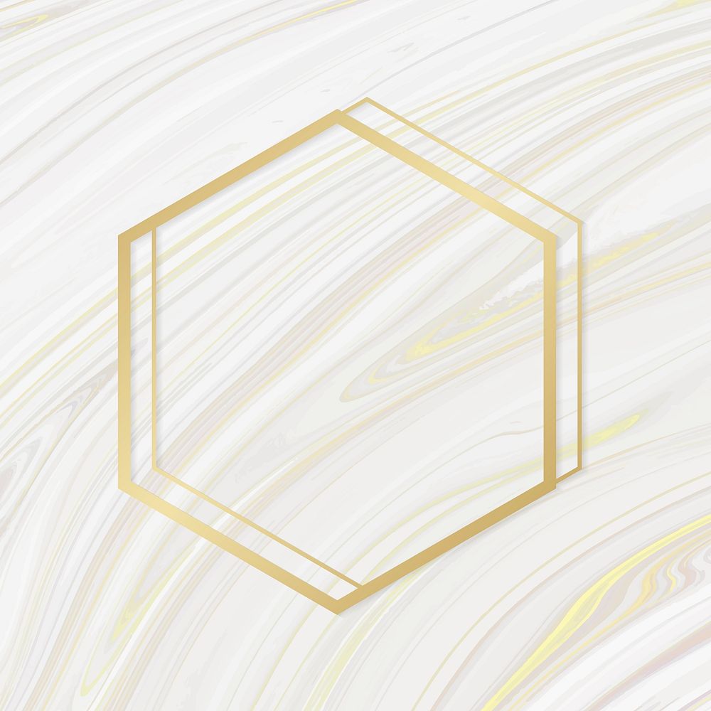 Golden framed hexagon on a liquid marble textured vector