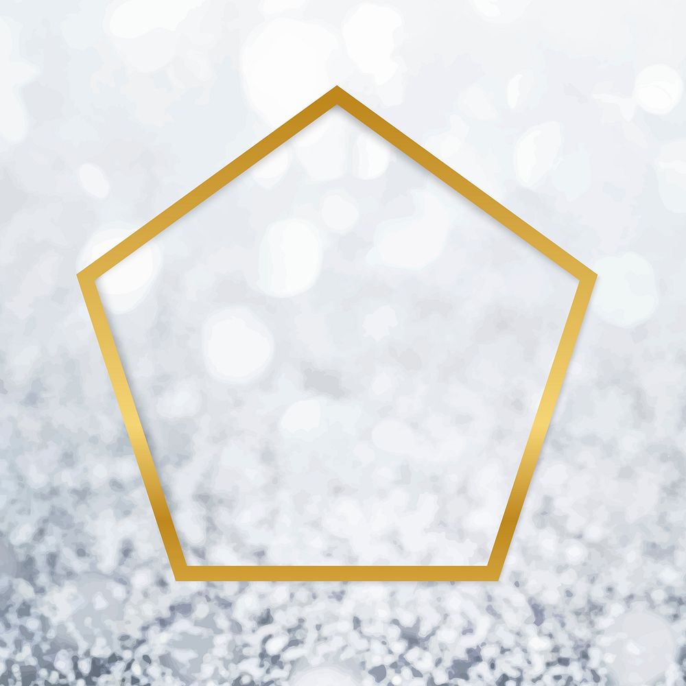 Golden framed pentagon on a glitter textured vector