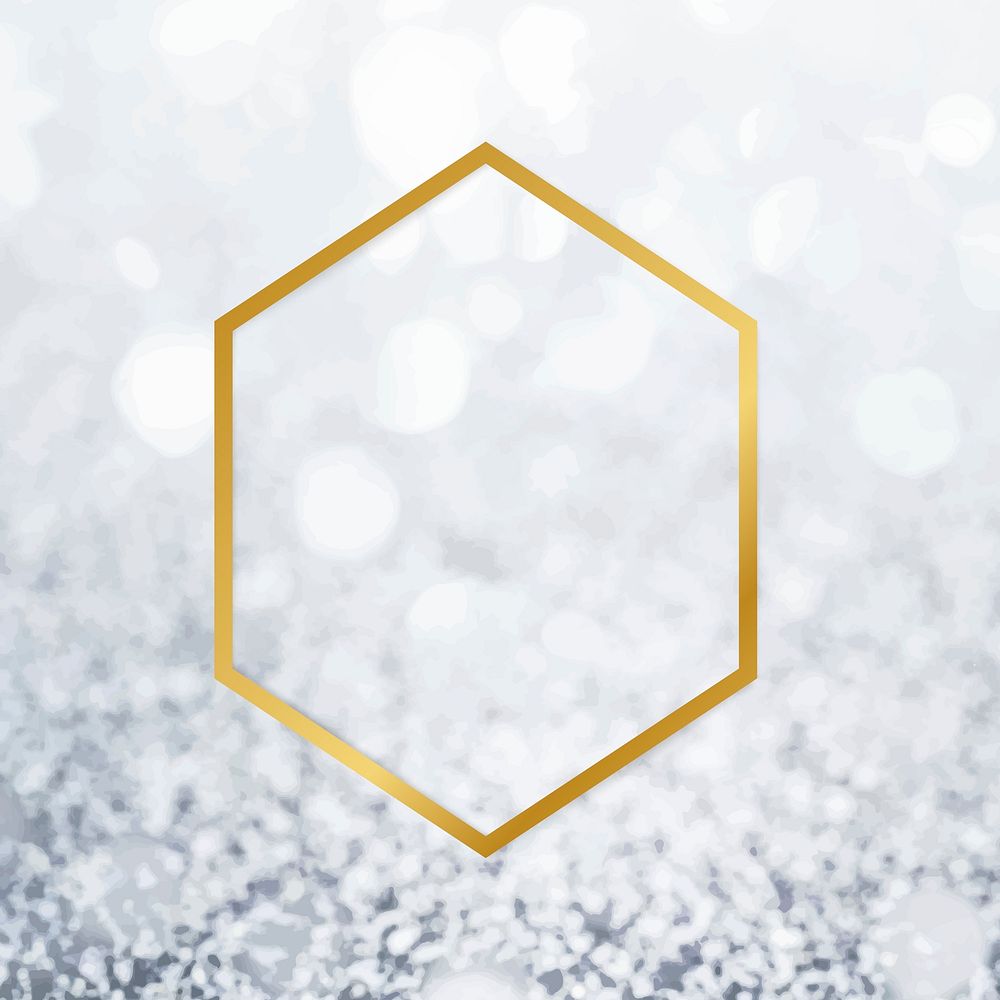 Golden framed hexagon on a glitter textured vector