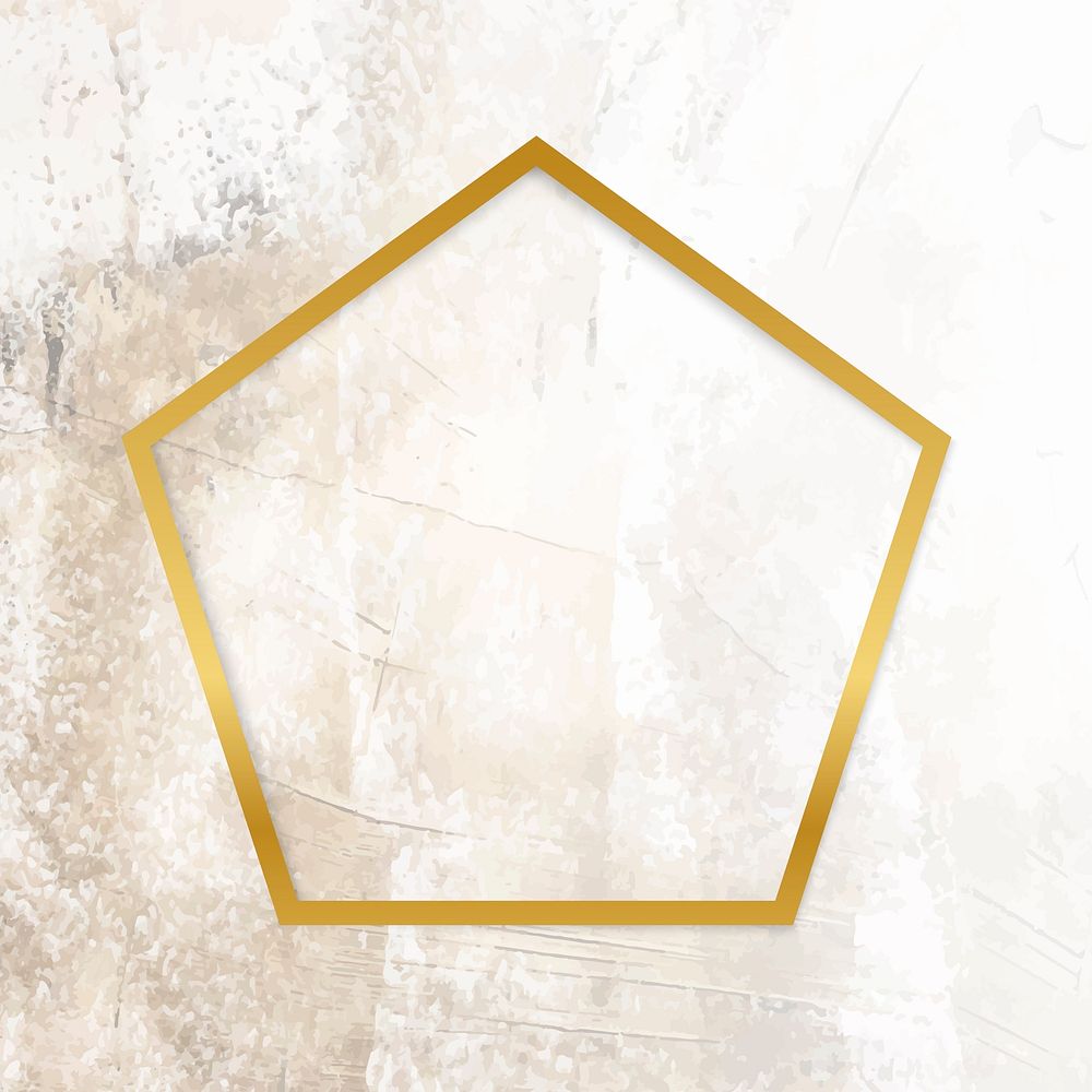 Golden framed pentagon on a grunge textured vector