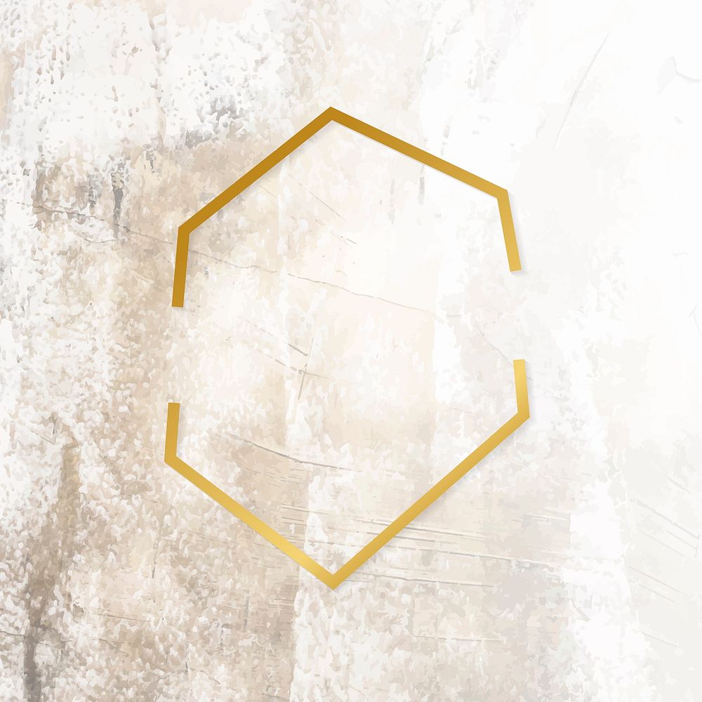 Golden framed hexagon on a grunge textured vector