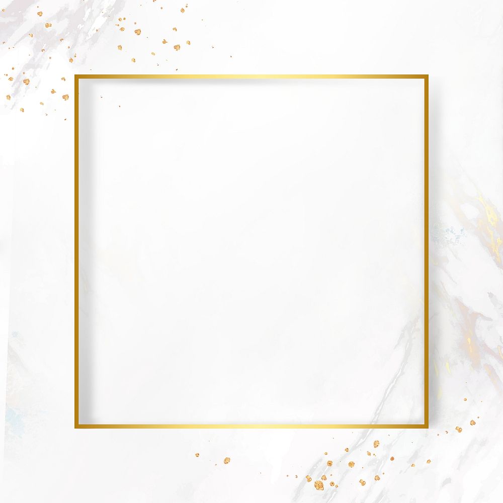 Golden square frame on a marble textured background