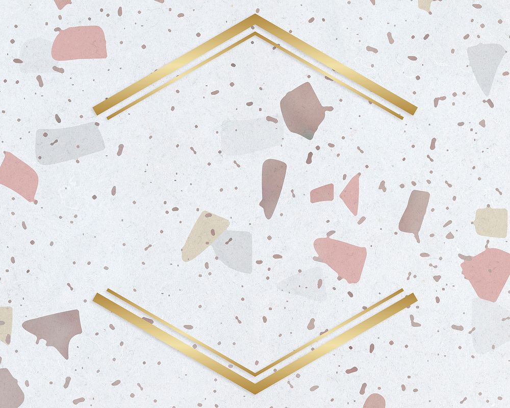 Gold hexagon frame on a pastel patterned background