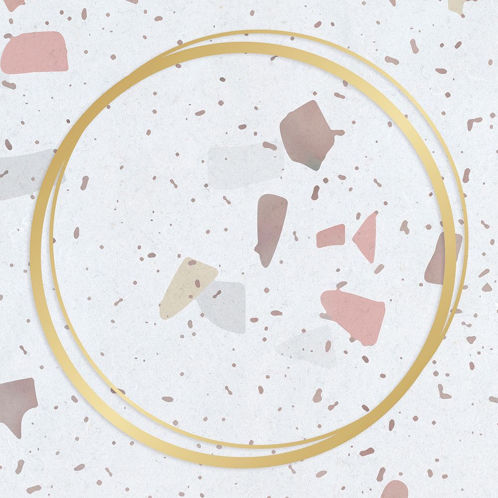 Gold round frame on a pastel patterned background
