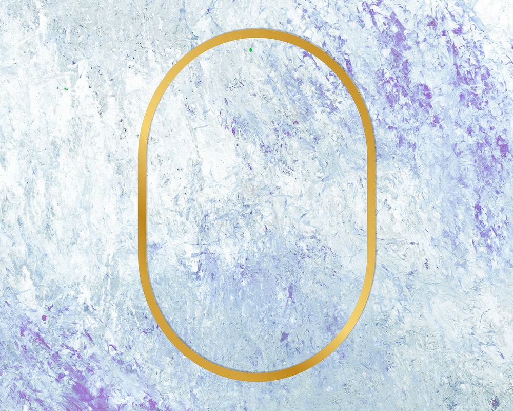 Gold oval frame on a blue abstract patterned background