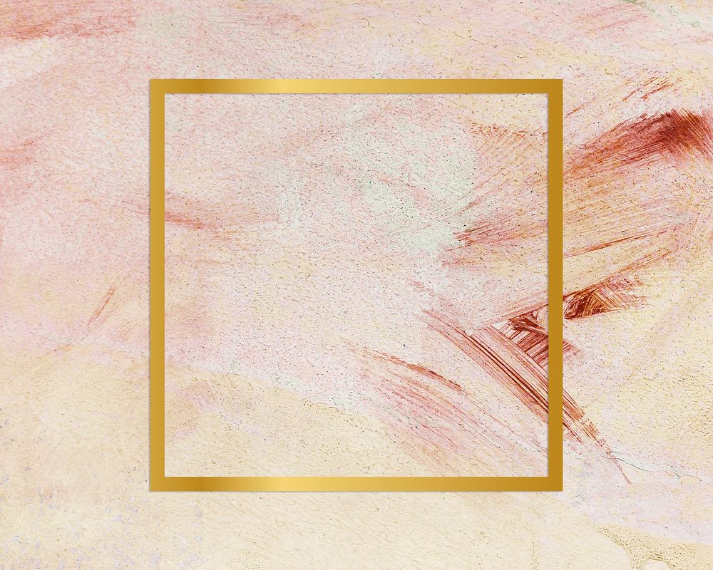 Gold square frame on a pink paintbrush stroke patterned background