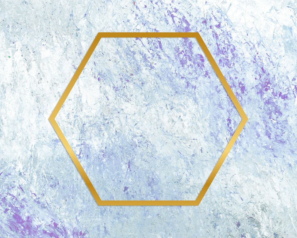 Gold hexagon frame on a blue abstract patterned background
