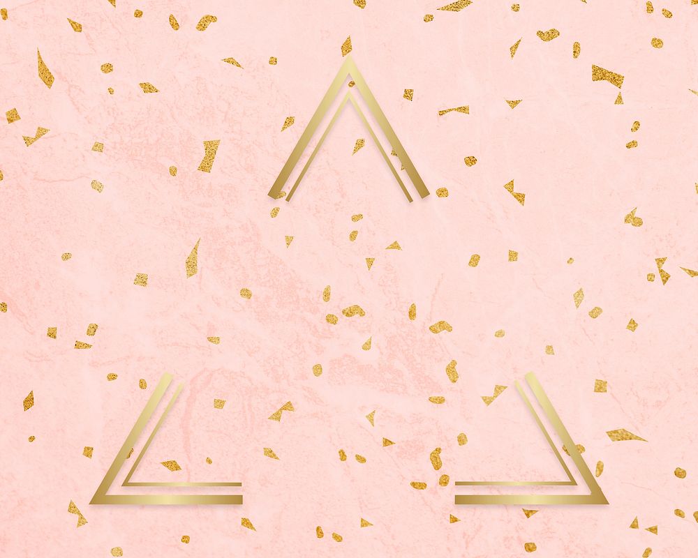Gold triangle frame on a pink patterned background