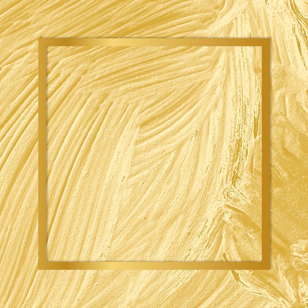 Gold square frame on a yellow paintbrush stroke patterned background