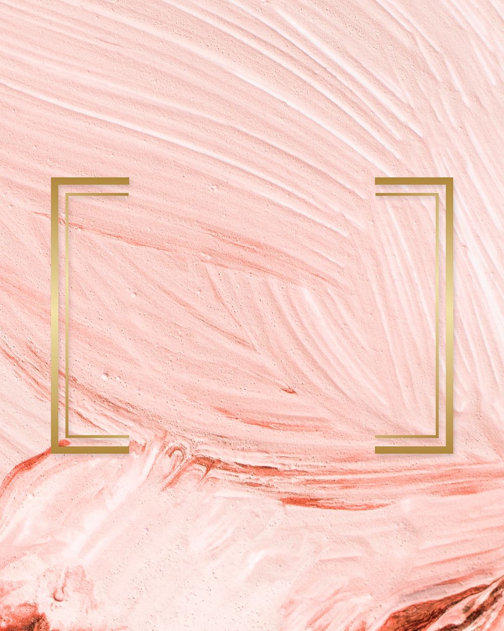 Gold square frame on a pastel pink paintbrush stroke patterned background