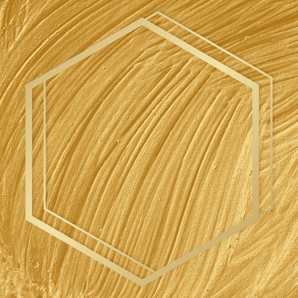 Gold hexagon frame on a yellow paintbrush stroke patterned background