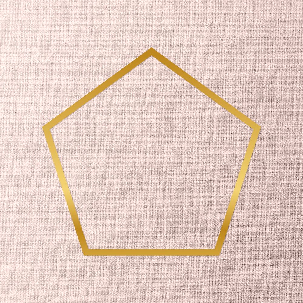 Gold pentagon frame on a peach fabric background