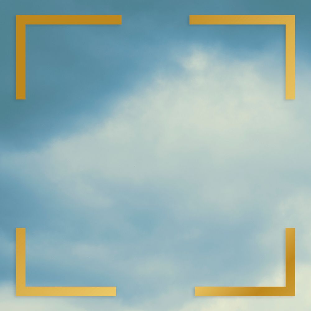 Gold square frame on a blue sky background